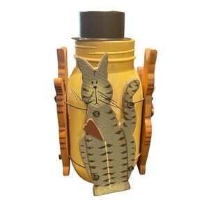 Slatkin & Co. Wooden Cat Candle Holder Mason Jar Decoration